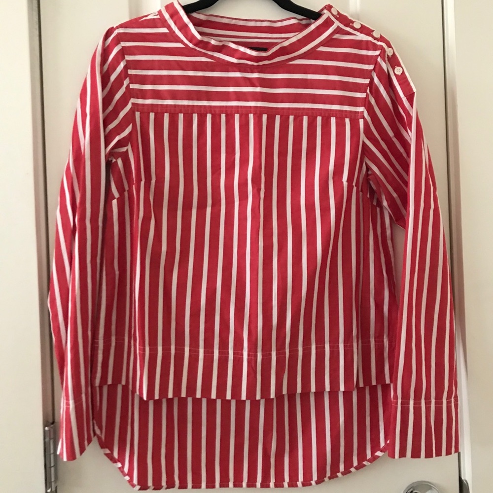 Red and white striped j crew blouse size 2